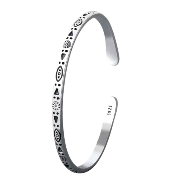 NEW Men’s Unisex Engraved 925 Sterling Silver Adjustable Cuff Bracelet - Picture 3 of 16